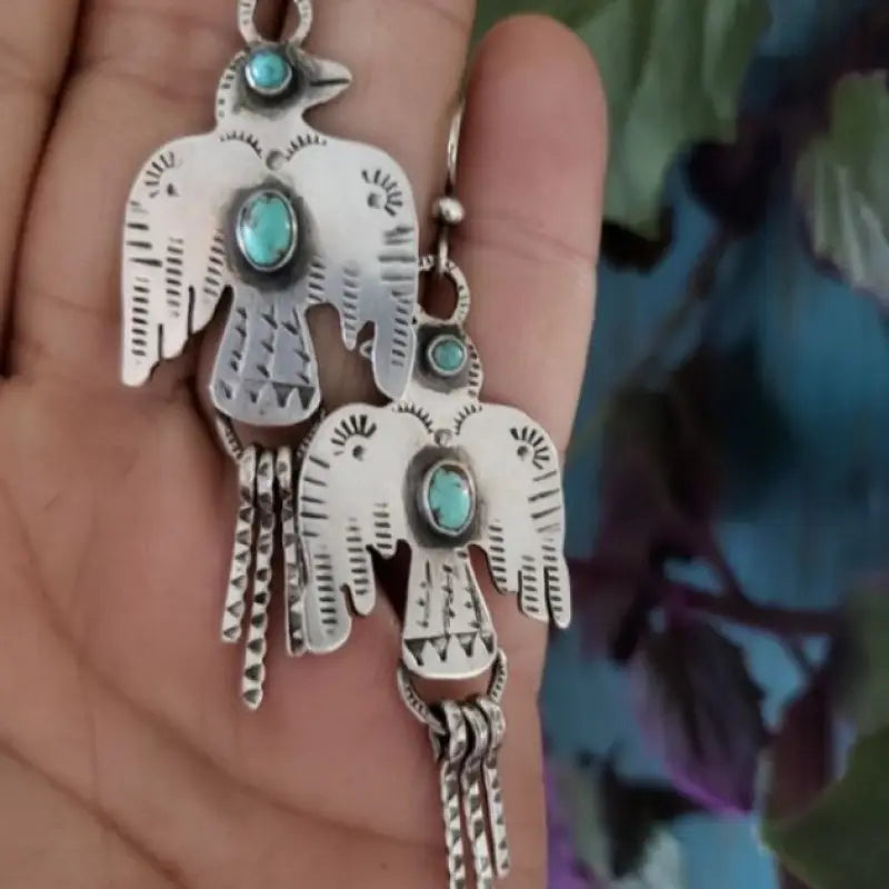 Native American Bird + Turquoise Earrings