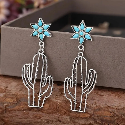 Cactus + Turquoise Flower Earrings